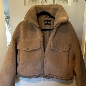 Zara cropped fleece bomber jacket size small.